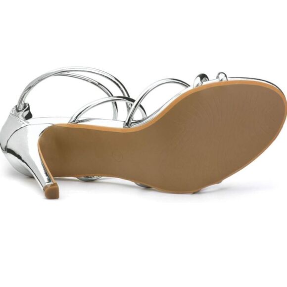 Allegra K Silver Open Toe Ankle Strappy Stiletto Heel Sandals Holiday Party Shoe - Picture 15 of 15